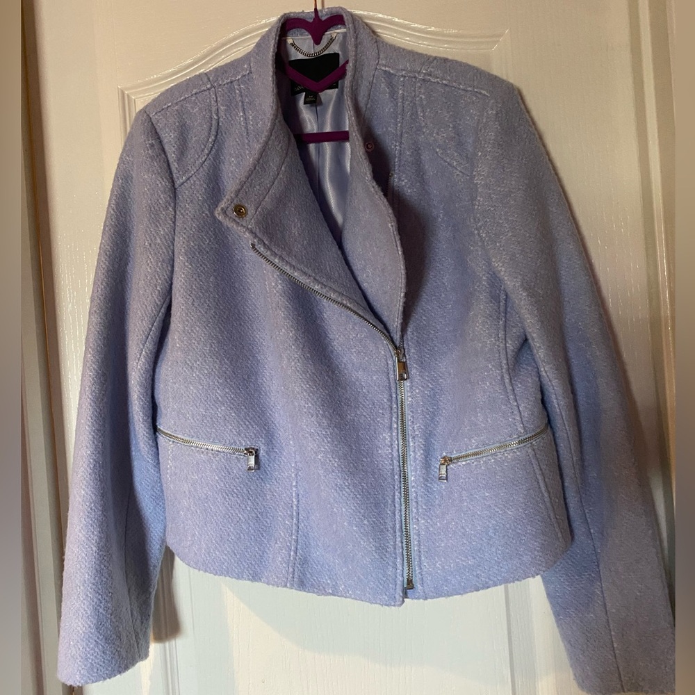 Banana Republic Wool-Blend Light Blue Zip-Up Classic Elegant Staple Moto Jacket